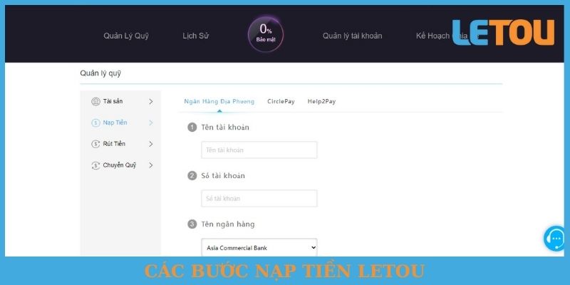 Các bước nạp tiền Letou