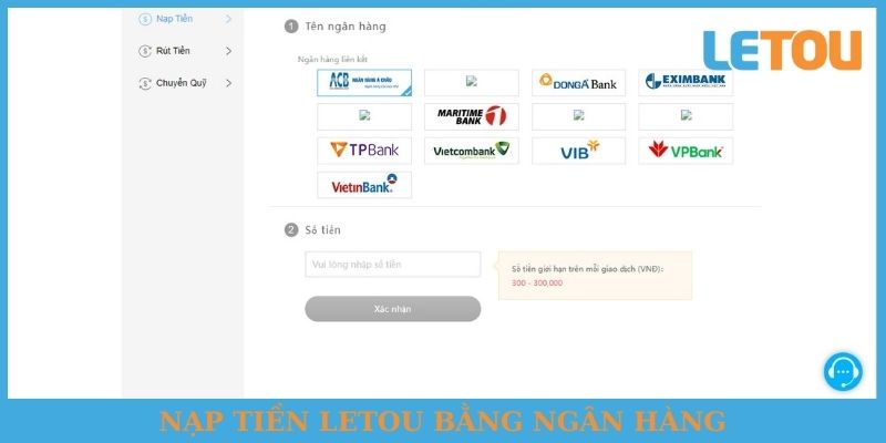 Nạp tiền Letou bằng ngân hàng